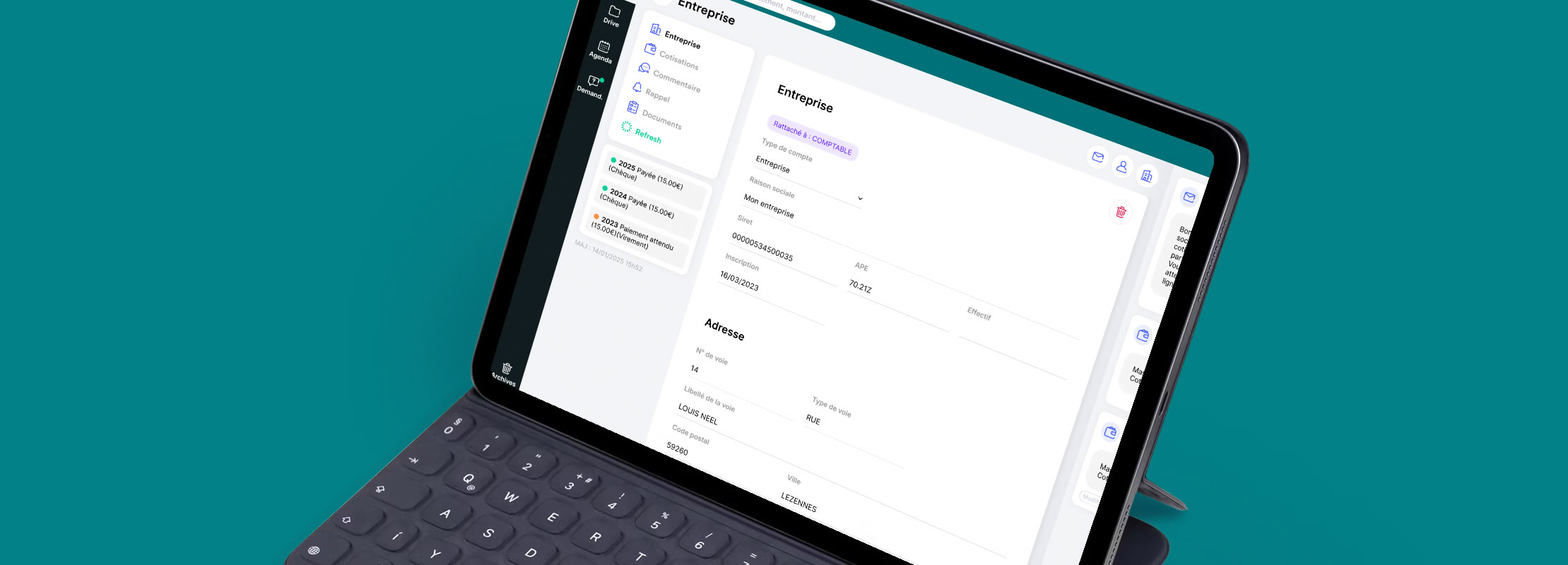 Interface Adesatt outil de gestion fdration pour cotisations d'entreprises avec pilotage et contrle automatis des adhrents