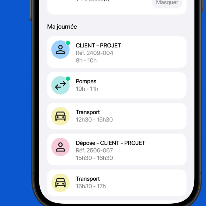 Application mobile golocalise avec accs Waze Google Maps contacts sur place et liste des actions pour quipes terrain